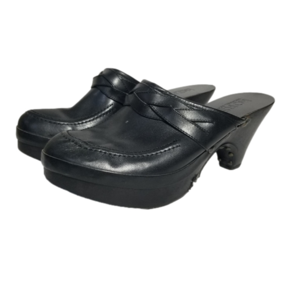 KORS Michael Kors Black Leather Slip-on Clog Heels Braid Size 8.5